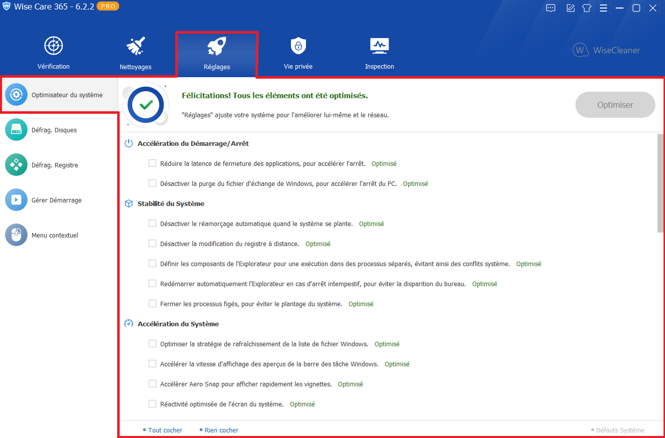 WiseCare365-Reglages-Optimisateurdusysteme